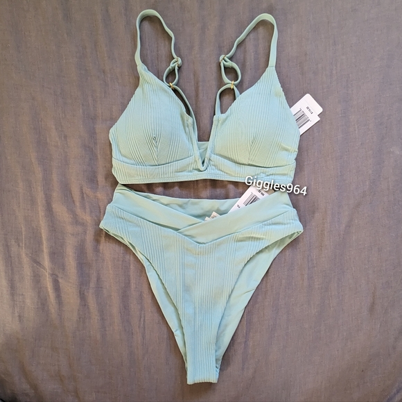 L*Space Siren Court Bikini Set Pool Blue Ribbed